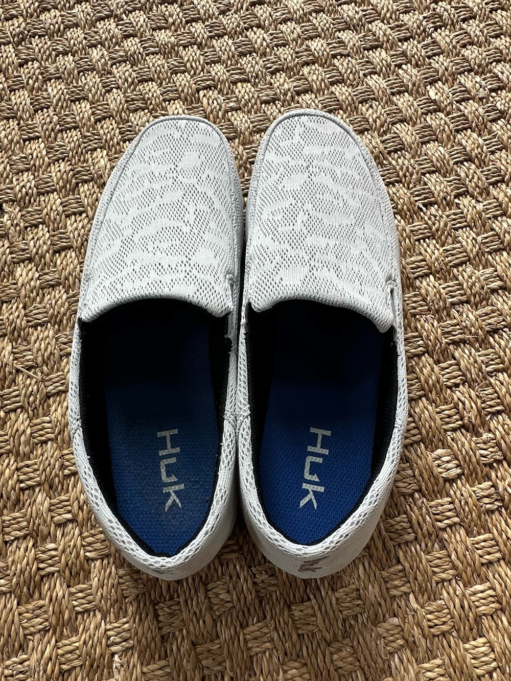 Huk White Slip-On Mesh Deck Shoes with Blue Insole - Size 10 - Never Worn.